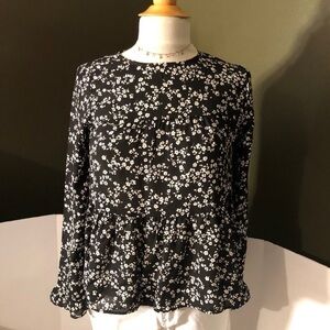 Moa Moa Black with White Flowers Blouse Sz NWOT